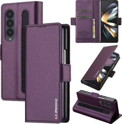 Produktbild von Handyhülle für Samsung Galaxy Z Fold3 5G, Magnetische Flip Leder Hülle mit Kartenfach und Standfunktion Lila