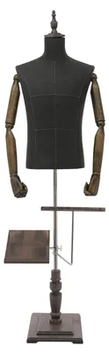 Immagine prodotto di Manichino da negozio di abbigliamento maschile - Manichino per torso regolabile in altezza - Larghezza delle spalle: 43 cm - Altezza: 1,35–1,8 m - Supporto per scarpe e pantaloni - Colore marrone