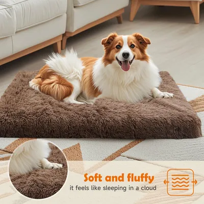 Productafbeelding van Hondenbed 100 x 60 x 10 cm, pluche, wasbaar, camelbruin, voor honden