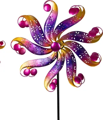 Produktbild von formano Buntes Windrad Blume Garten Metall Windspiel Windmühle 128 cm Gartendeko