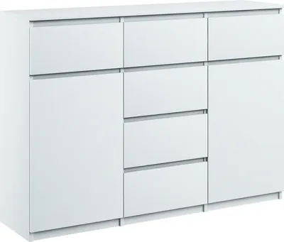 Produktbild von Kommode mit 6 Schubladen 2 Schränke 140cm Klamotenschrank Sideboard Weiss mat