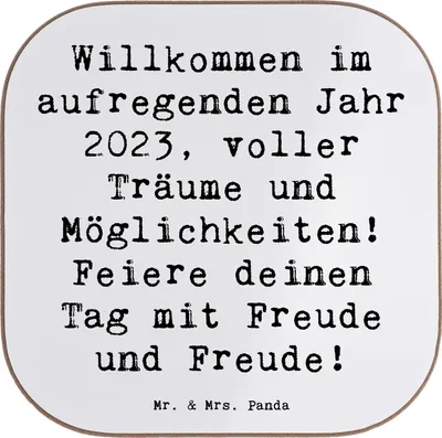 Produktbild von Mr. & Mrs. Panda Tassen Untersetzer Spruch 2023 Geburtstag Freude - Weiß - Geschenk, 2014, gläseruntersetzer, und Glück, Jahrgang, Tischuntersetzer, für Gläser, Coaster