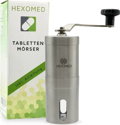 Produktbild von HEXOMED Premium Tablettenmörser aus rostfreiem Edelstahl zum Drehen - Tablettenspalter zum Zerkleinern von Medikamenten [EINSTELLBAR] –