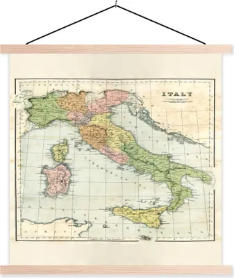 Produktbild von MuchoWow® Textilposter Vintage-Karte von Italien 60x60 cm mit holzfarbenen Rahmen - Wanddekoration