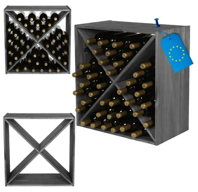 Produktbild von MODO24 X-Weinregal 40 Flaschen, Flaschenregal, Weinschrank, Getränkeregal, Kellerregal, Stapelbar, Massivholz, 60x60x30 cm, Grau, RW61