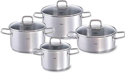 Imagen del producto de Juego de ollas de acero inoxidable, de 4 piezas, que incluye: juego de ollas, ollas con tapa de vidrio, apto para inducción y todo tipo de cocinas (3 ollas y 1 sartén)
