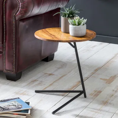 Produktbild von WOHNLING Beistelltisch 40x46x40cm Sheesham Holz Metall Couchtisch Industrial Style Echtholz Tischchen Wohnzimmer Holztisch Sofatisch Metallbeine