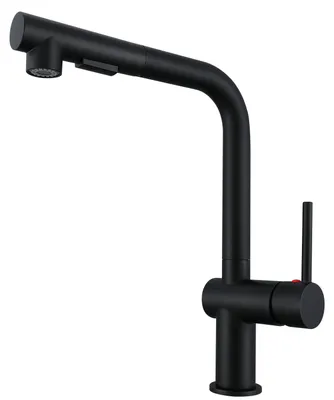 Produktbild von AICA L-förmiger Küchenhahn Ausziehbarer Brause Messingkern 2 Strahlarten Hochbogen Wasserhahn Küche Mischbatterie Schwarz Matt