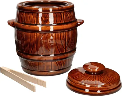 Immagine prodotto di KOTARBAU® Pentola di argilla ermetica da 3,5 litri per la fermentazione con coperchio + pinze di legno in omaggio
