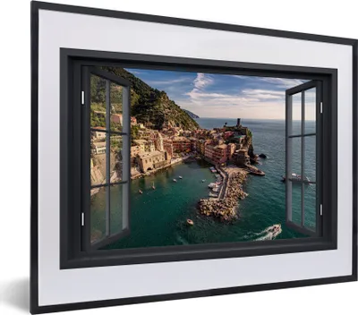 Produktbild von MuchoWow® MuchoWow® Gerahmtes Poster Aussicht - Insel - Boot 40x30 cm - Poster mit zchwarzem Bilderrahmen - Bilderrahmen - Poster im Rahmen