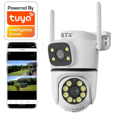 Immagine prodotto di Telecamera IP per esterni Tuya, rotante, con audio bidirezionale, registrazione su scheda SD, dotata di 2 obiettivi