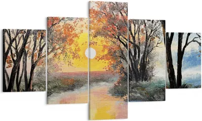 Produktbild von Bild auf Leinwand - Leinwandbild - 5 Teile - Fluss Sonne Bäume - 125x70cm - Wand Bild - Wanddeko - Wandbilder - Leinwanddruck - Bilder - Wanddekoration - Leinwand bilder - Wandbild - EA125x70-4190