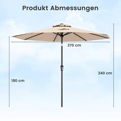 Produktbild von 270 cm brauner Terrassenschirm mit Kurbel- und Neigemechanismus