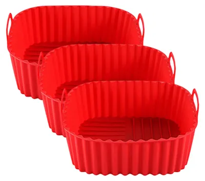 Produktbild von Silikon-Heißluftfritteusenkorb, antihaftbeschichtet, BPA-frei, mit Griffen, spülmaschinen- und ofenfest, gleichmäßige Wärmeverteilung, Zubehör für Heißluftfritteusen