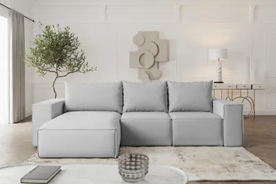Produktbild von Ecksofa mit Schlaffunktion ESTELLE in Stoff Opera Velvet Hellgrau Ottomane Links