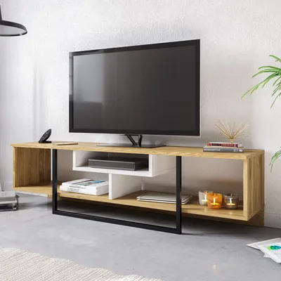 Produktbild von Skye Decor, Asal (150) - Oak, White, Black, Fernsehtisch, Weiß, 100 % MELAMINBESCHICHTETE SPANPLATTEN, 149,4 x 35,2 x 40,2 cm