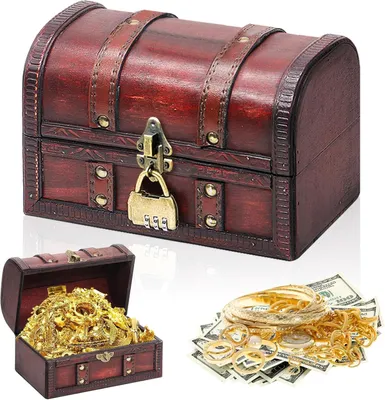 Produktbild von Holz Schatzkiste Vintage, 20x13x12 cm, mit Schloss, Aufbewahrungsbox für Spielzeug
