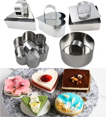 Produktbild von 5 Stück Dessertringe und Speiseringe, Kuchenringe Set, Edelstahl Kuchen Ringe, Kleine Tortenringe, Dessert Formen mit Pusher für oder Kochen Pfannkuchen Kekse Dessert
