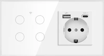 Produktbild von ZELURXX WiFi Smart Steckdose mit Glaspanel, Tuya, Sprachsteuerung, Alexa & Google Home, Fernbedienung, 16A, 800W, IP20, Weiß