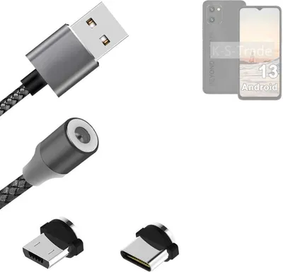Produktbild von K-S-Trade Hochwertiges Magnet-Lade-kabel Sync-Kabel Daten-Kabel für UMIDIGI C1 Plus mit USB-Typ-C-Anschluss und Micro-USB-Anschluss 2A bis zu 480mbps