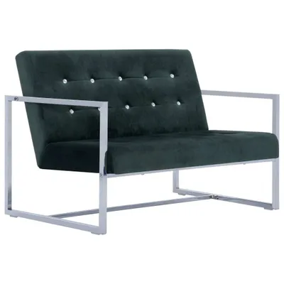 Image de vidaXL Canapé 2 places avec accoudoirs vert foncé chrome et velours