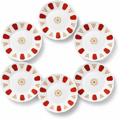 Produktbild von Türkische Teeteller 6er Set – Elegante Unterteller für türkische Teegläser mit traditioneller Rot-Gold Verzierung, dekoratives orientalisch inspiriertes Design für stilvolle Teeservierung