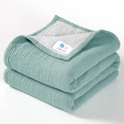Image de Couverture pour bébé en mousseline – Couvertures matelassées en coton pour bébés – Couleur : sauge, Taille : Standard