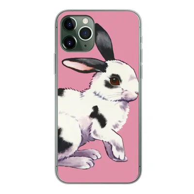 Produktbild von MuchoWow® Handyhülle Schutzhülle Hülle für iPhone 11 Pro Kaninchen mit rosa Hintergrund Silikon Softcase Handy Hülle - Handy