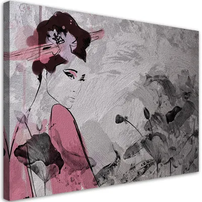 Produktbild von Leinwandbild Japanische Geisha 90x60 Feeby Rosa bild für die wand bereit zum aufhängen
