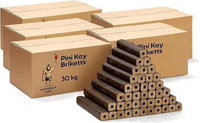 Produktbild von Holzbriketts PiniKay Hartholzbriketts – Kaminbriketts 5 x 30 kg Briketts Kamin Ofen Grill Briquettes Hartholz Eiche Buche Brikett Holzbrikett Gluthalter (150 kg)