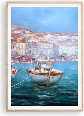 Produktbild von Gerahmtes Poster - Rahmen in heller Eiche - Öl Boote Griechenland - 70x100 cm - Wand Bild - Wanddeko - Wandbilder - Kunstposter - Wandposter - Bilderrahmen - Bilder - Kunstdruck - P2NPA70x100-4467