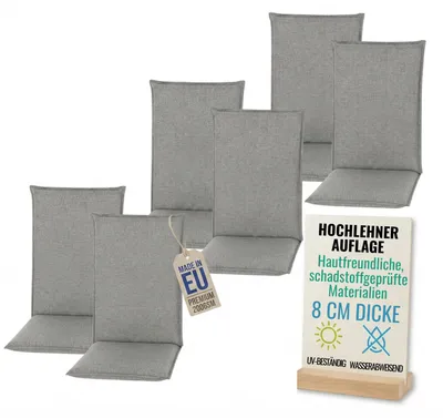 Produktbild von Pillows24 - 6x Hochlehner Auflagen 120x50x8 cm | Bequeme & Wetterfeste Gartenstuhlauflagen | Sitzkissen für Gartenmöbel |  EU | Dunkelgrau