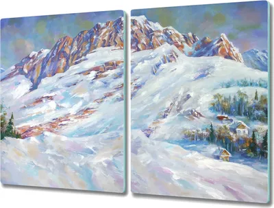 Produktbild von Coloray Hackbrett Herdabdeckplatte 2x40x52 cm Küchenbrett Kochplattenabdeckung Schneidebrett - Gemälde Winter Berg Schnee