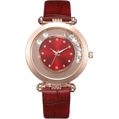 Produktbild von UL-12326 Damenuhr Rot - Moderne Uhr mit Kristallen und Lederarmband KP12326