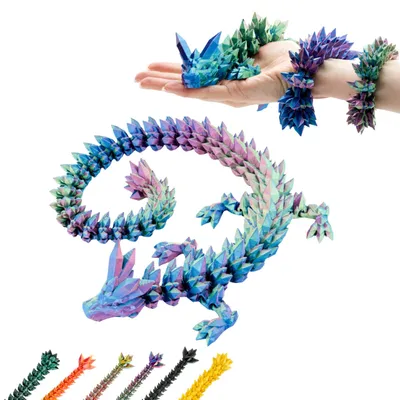 Image de Dragon 3D 60 cm – grande figurine dragon articulée pour enfants, collectionneurs & fans – Bleu-vert-violet