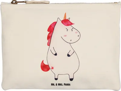 Produktbild von Mr. & Mrs. Panda Kulturtasche Einhorn Wut Größe M - Weiß - Geschenk, Unicorn, pencil case, Kosmetiktasche, Federtasche, Einhörner, Schlampermäppchen, toiletry bag, Lustig