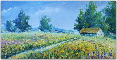 Produktbild von Coloray Bild aus Leinwand 120x60 Leinwand Dekoration - Cottage Dorflandschaft mit Blumen