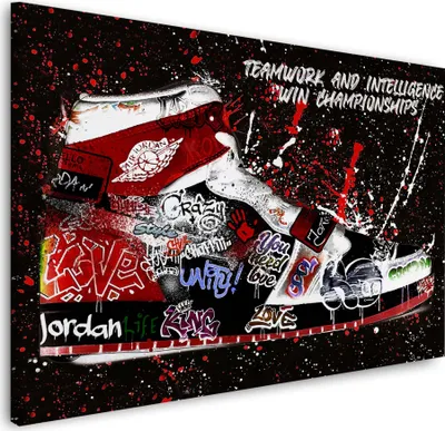 Produktbild von Pop Art Sneaker Graffiti Motivation Basketball Wandbild Leinwandbild XL Wanddeko: 90x60x2cm
