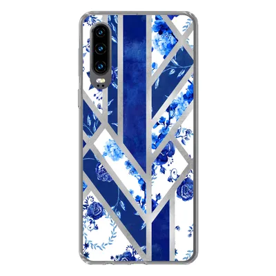Produktbild von MuchoWow® Handyhülle Schutzhülle Hülle für Huawei P30 Delfter Blau - Design - Luxus Silikon Softcase Handy Hülle - Kartenbesitzer