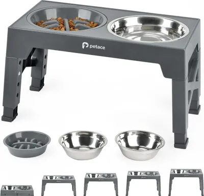 Image de Petace gamelle pour chien 3 bol 5 hauteurs réglables acier inoxydable gris