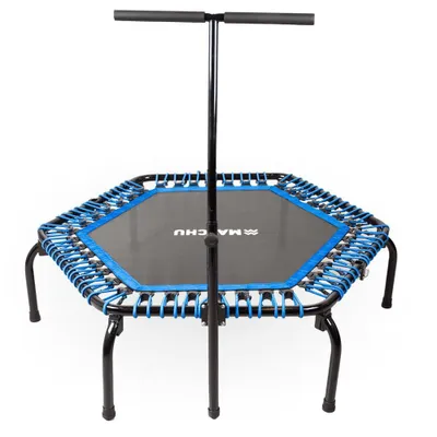 Produktbild von Matchu Sports Mini Trampolin bis 150 kg belastbar Ø 110cm - Fitnesstrampolin PRO mit höhenverstellbarm Haltegriff - Trampoline für Sport und Ausdauer