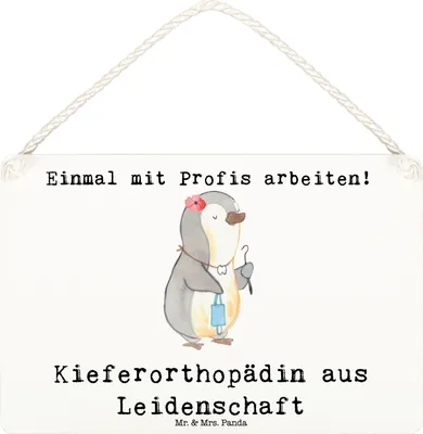 Produktbild von Mr. & Mrs. Panda Schild Kieferorthopädin Leidenschaft DIN A6 - Weiß - Geschenk, kleine aufmerksamkeit, Türschild, Wandbild Holz, Holzschild, hängeschild