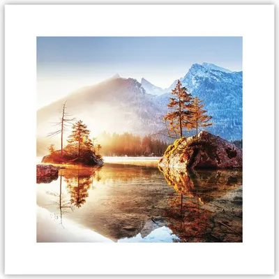 Produktbild von Poster - Poster ohne Rahmen - Morgendämmerung Berge See - 30x30 cm - Wand Bild - Wanddeko - Wandbilder - Kunstposter - Wandposter - Bilder - Kunstdruck - Wanddekoration - Wandbild - P2XAC30x30-4617