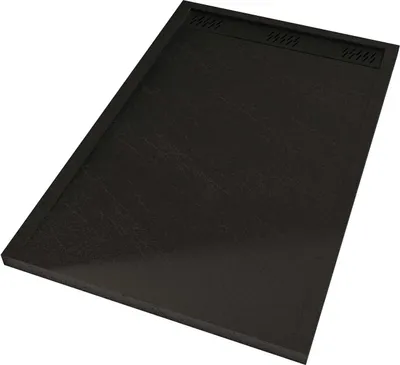 Image de Receveur en acrylique Noir Effet Pierre 80x120x4 cm + Grilles Linéaires Chrome et Noire Mate