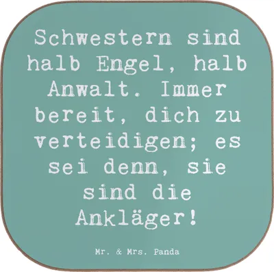 Produktbild von Mr. & Mrs. Panda Untersetzer für Gläser Spruch Schwesternwunder - Meeresbrise - Geschenk, Dankeschön, Tasse, einzigartige Designs, liebevoll, Jubiläen, geschwisterstreit