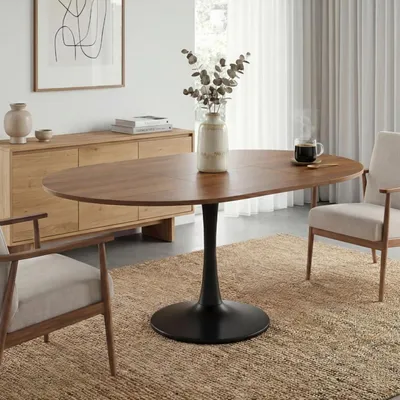 Obrázok produktu pre Okrúhly jedálenský stôl, výsuvný, rozmer 100/140 x 100 x 75 cm, farba dreva + čierna, pre 2-6 osôb