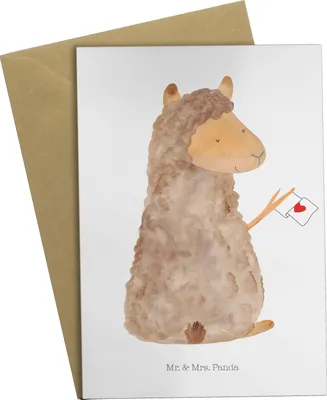 Produktbild von Mr. & Mrs. Panda babykarte Alpaka Fahne - Weiß - Geschenk, Lama, osterkarte, hochzeitskarten, Alpakas, Lamas, Liebe, weihnachtskarten, einladungskarten, dankeskarten