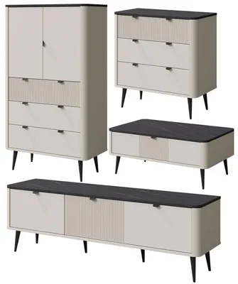 Productafbeelding van Woonkamer set Marly: Wandmeubel set. Kleur en afmetingen naar keuze. Bestaat uit: boekenkast, dressoir, salontafel en een laag tv-meubel. Kleur: kasjmier/grijssteen