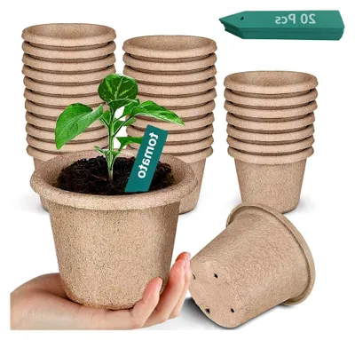 Produktbild von 30 Stück abbaubare Anzuchttöpfe, 11 cm Anzuchtschale mit 20 Kunststoff-Pflanzenmarkern