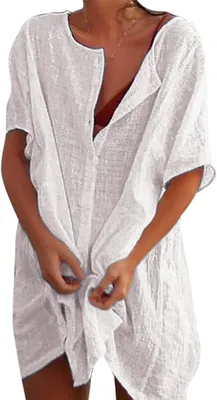 Produktbild von Strandkleid Damen, kurzes Shirt, einfarbig, für Strandtag